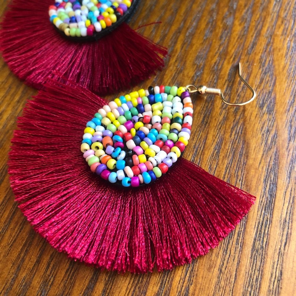 Beaded Fan Tassel Earrings